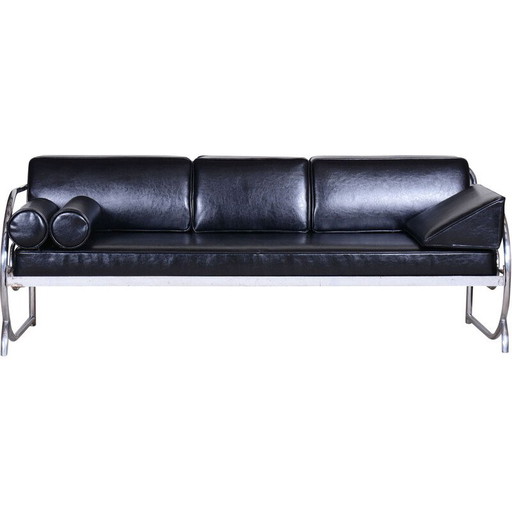 Vintage black Bauhaus leather sofa by Robert Slezak, 1930s