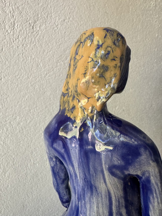 Image 1 of Sculpture Nue Stylisée Céramique Bleu