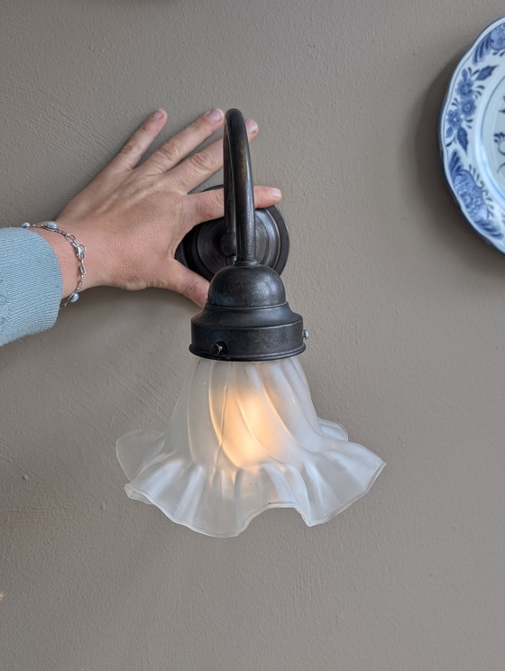 Image 1 of Romantic wall lamp with opaline glass lampshade