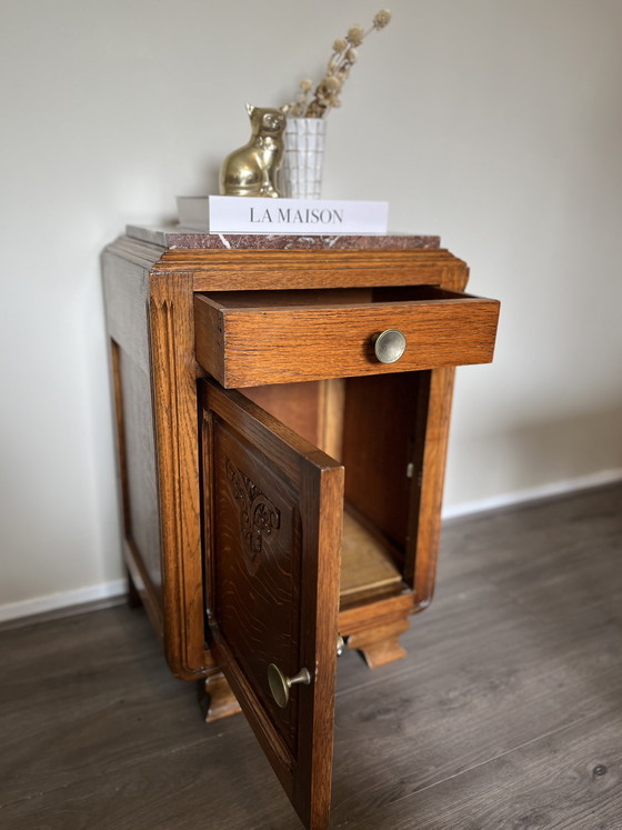 Image 1 of Vintage bedside table with marble top