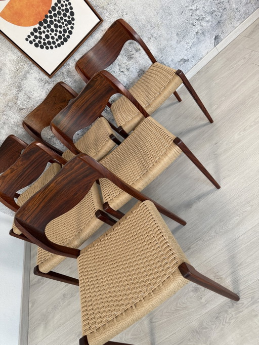 Juego de 6 sillas de palisandro, modelo Møller 71, mimbre, nuevas, década de 1960. – Niels Otto Møller (photo 2 of 15)