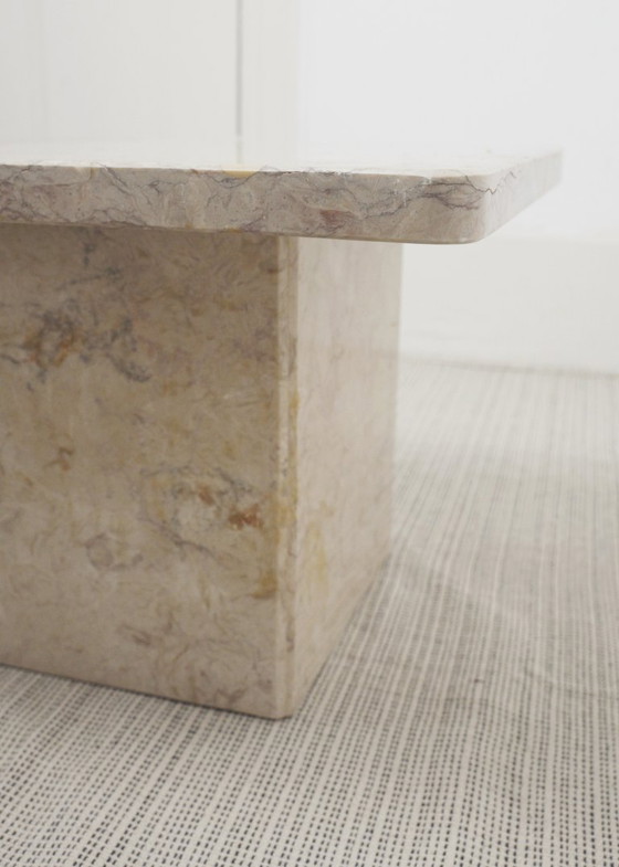 Image 1 of  Vintage Marble Nesting Tables Set of 3, Square Side Tables, Postmodern Solid Fossil Marble Stone Coffee Tables, Modern Accent F
