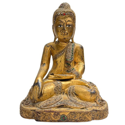 Antiguo Buda Mandalay de madera de teca birmana - Siglo XIX - 27 cm (Calidad Premium)