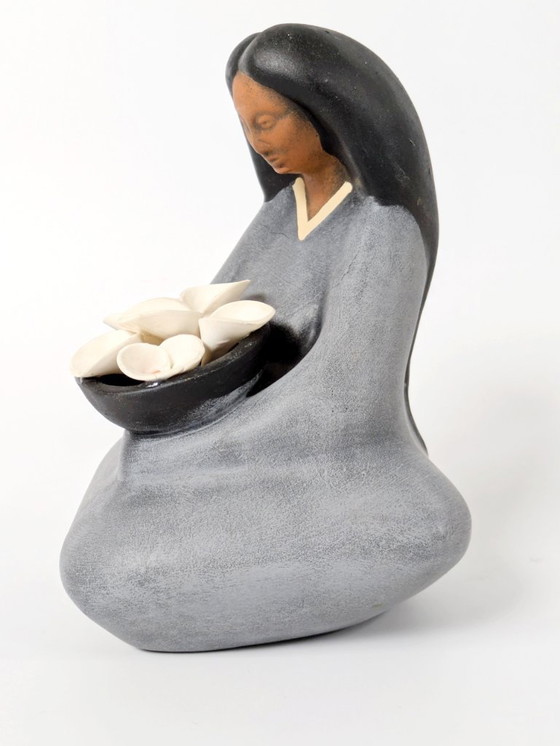 Image 1 of 1970s Tonalá "Las Marias" Handmade Figurine | Vintage Mexican Folk Art Pottery