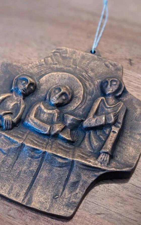 Image 1 of Religious bronze bas-relief - scene of the Last Supper - medieval style