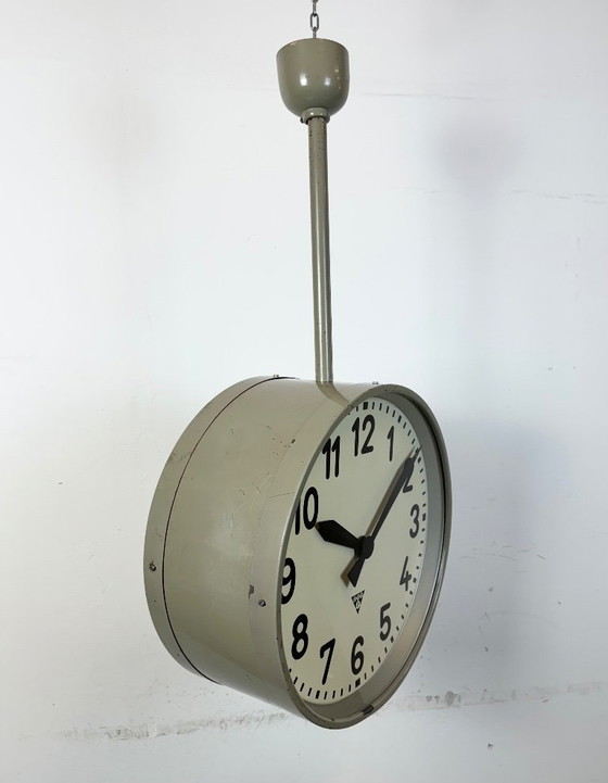 Image 1 of Large Industrial Double Sided Railway or Factory Clock from Pragotron, 1960s