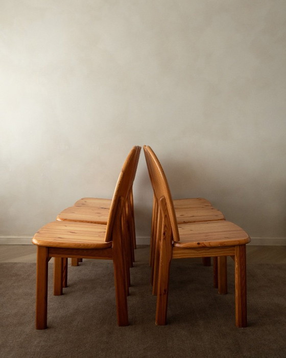 Image 1 of Skandinavische Esszimmerstühle aus Kiefernholz im Brutalismus-Stil, 1970er Jahre, 6er-Set