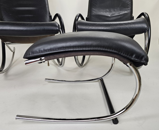 Image 1 of Two rocking chairs with 1 footstool design Paul Tuttle for Strässle model Nonna