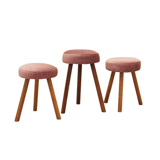 Ensemble de trois poufs roses, design danois, années 1960, production : Danemark