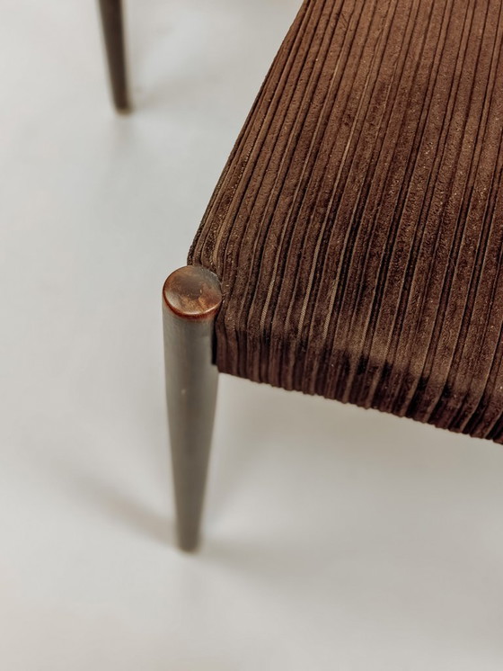 Image 1 of 3x Vintage teak dining chairs with brown upholstery