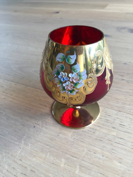 Image 1 of 6 glazen met steel - Murano rood glas