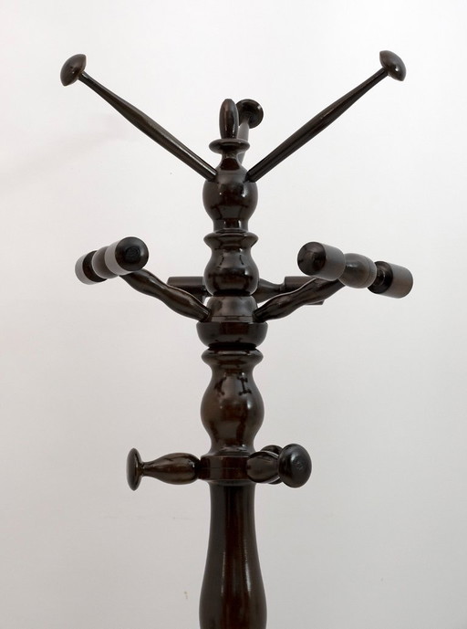 Mid-Century Modern Italian Walnut Floor Coat Hanger with Umbrella Stand, 1950s