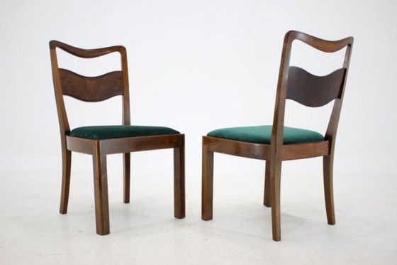 Image 1 of Set of Four Czechoslovakian Art Deco Refurbished Walnut and Velvet Dining Chairs, 1930s