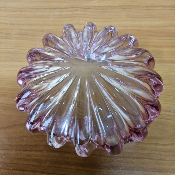 Image 1 of Vintage grote roze kristallen asbak/schaal (Muranoglas) (Val Saint Lambert) cranberry kleur