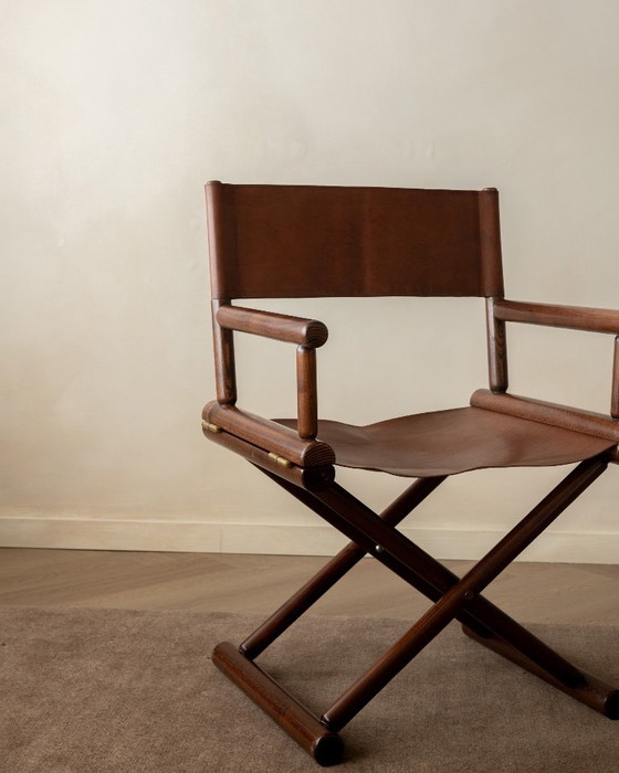 Italian Modern Director’s Chair in Wood & Leather, 1980s, Side chairs, Brown (photo 6 of 17)