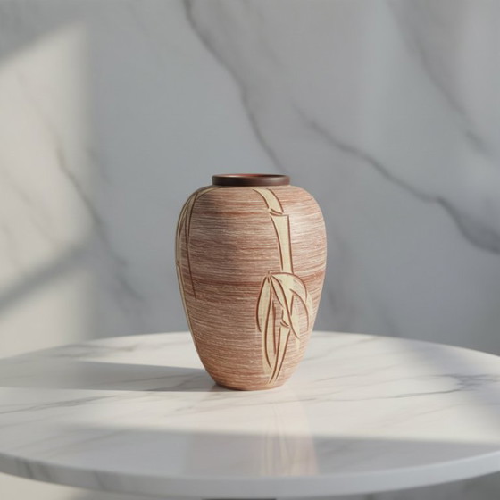 Image 1 of Sawa West Germany floor brown vase from the 1950s. Signed.