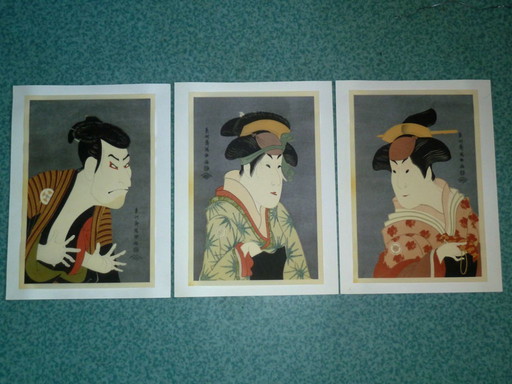 Serie di tre incisioni di Toshusai Sharaku