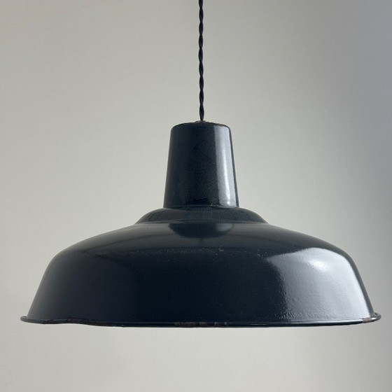 Image 1 of Antique enameled industrial workshop pendant light, 35.5 cm