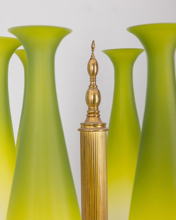 Image 1 of Vintage 50s Floor Lamp in Brass and Green Glass Italian Design