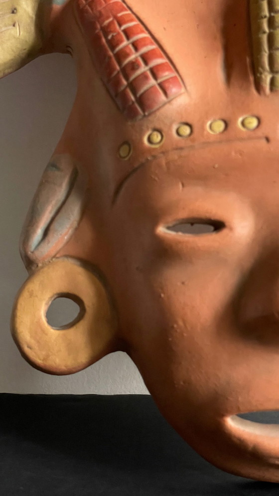 Image 1 of Masque Terre Cuite Reproduction Vintage Mexique