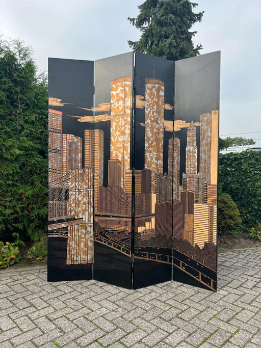 Biombo vintage con el horizonte de Manhattan