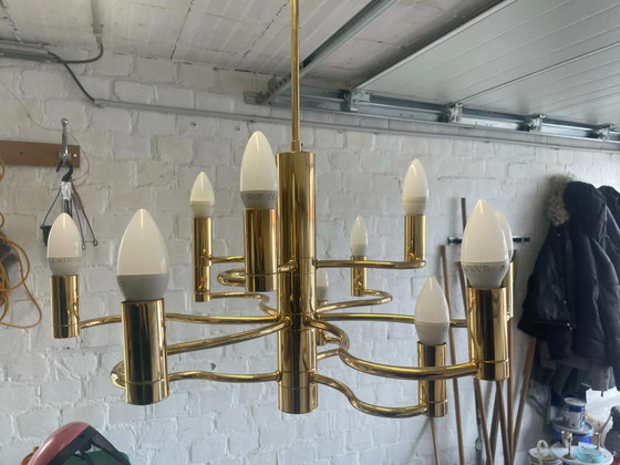 Image 1 of Lámpara de araña moderna de mediados de siglo con 12 brazos | SA Boulanger | Sciolari | rayos de sol