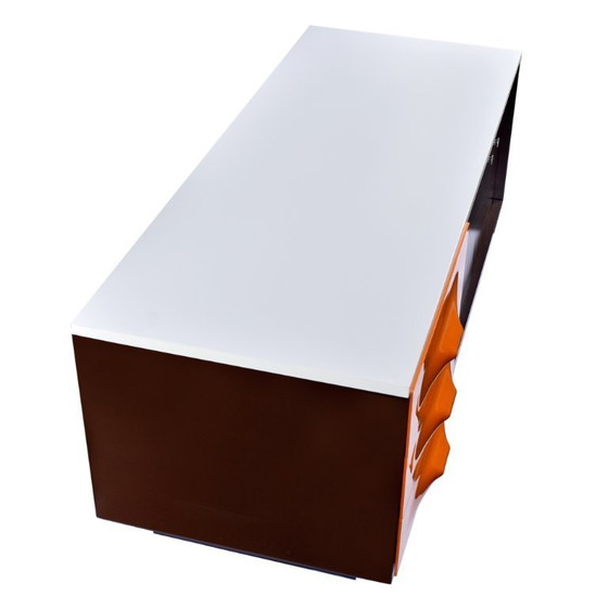 Image 1 of Restored Raymond Loewy Brown Orange and White DF-2000 TV Stand Credenza