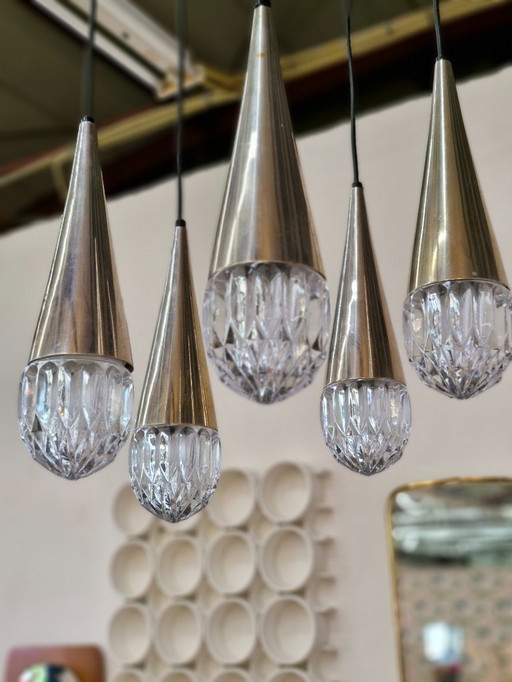 Vintage pendant lamp / chandelier ice glass Kaiser Leuchten