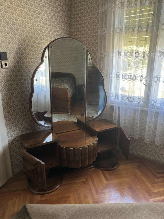Art Deco Walnut Vanity Table with Triptych Mirror, 1930s – Dressing tables (photo 3 of 6)