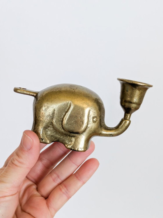 Vintage Haku messing olifant kaarsenhouder beeldje, midden van de 20e eeuw – Kandelaars en kaarsen, Brass (photo 3 of 13)