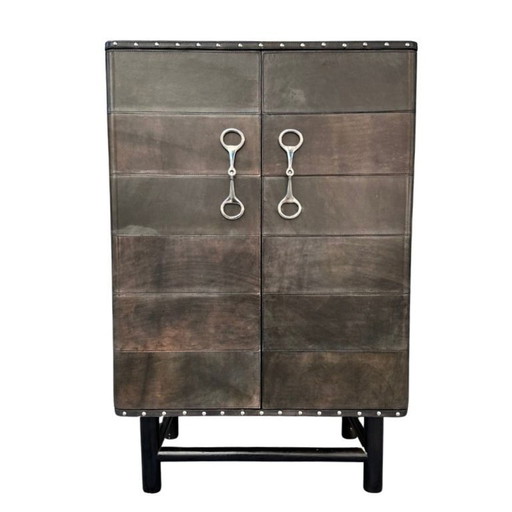 Mueble bar “bocados”, cuero y acero pulido, 2000 – Italia