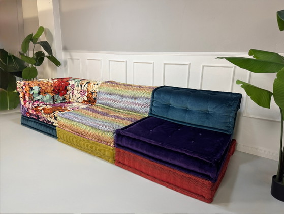 Image 1 of Roche Bobois Mah Jong Sofa Stoff 3-Sitzer handgefertigt MahJong Bunt Frankreich