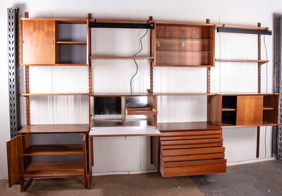 Image 1 of Zeer grote modulaire Deense teakhouten wandkast van Poul Cadovius voor Cado 1960.