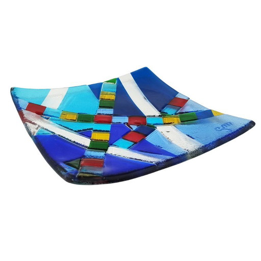 Vide-poche in vetro di Murano geometrico, stile Mid-Century Modern, anni '70, di Albatros, firmata GM – decoratieve objecten