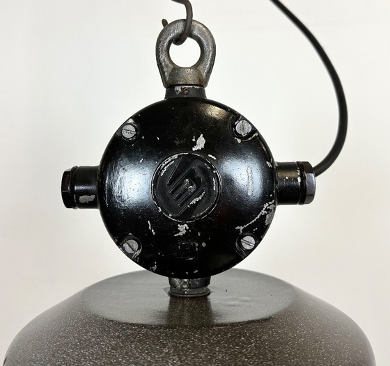 Image 1 of Large Dark Grey Enamel Industrial Factory Lamp from Elektrosvit, 1960s