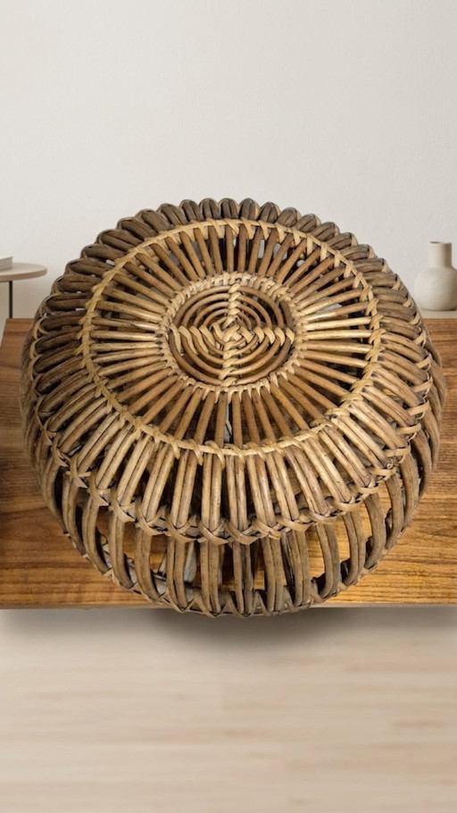 Ottoman Mid-Century Woven Rattan Stool by Franco Albini, 1950s, Italy, 50 × 50 × 30 cm – krukjes (photo 2 of 9)