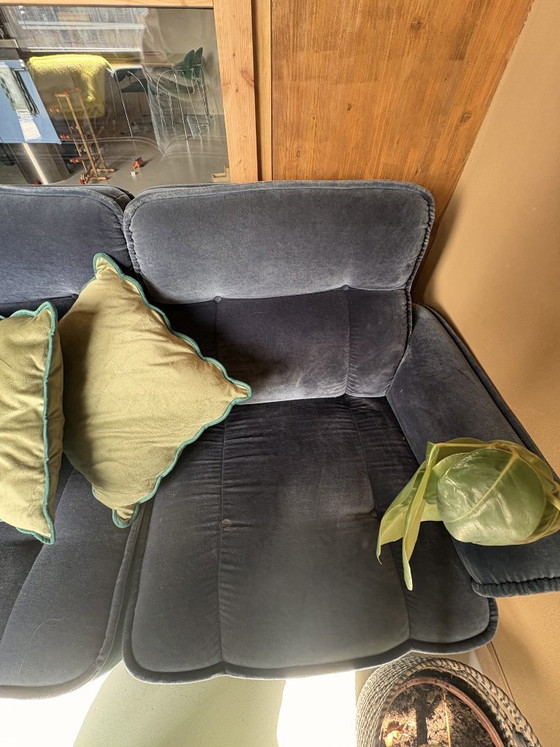 Image 1 of Canapé modulable Hukla 6 pièces avec fauteuil assorti, velours bleu années 70