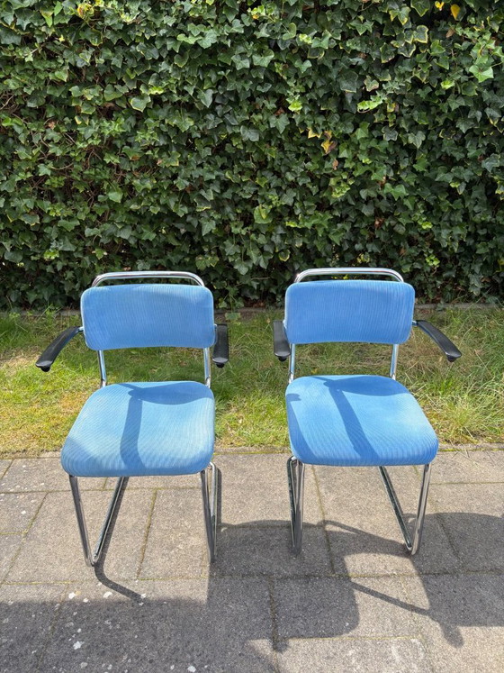 2 chaises Dutch Originals Gispen Classic 201 - Tissu côtelé bleu – Chaises de salle à manger, Plastic, Textile (photo 5 of 5)