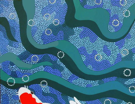 Image 1 of Erica Muizer - Be with me (Aboriginal) painting of Kooikarp fish