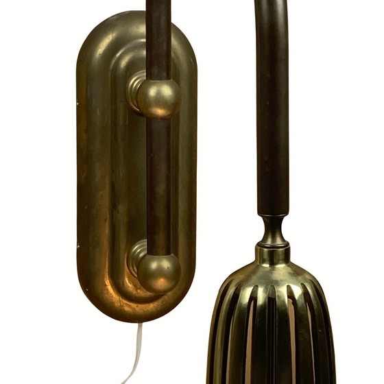 Image 1 of Art Deco Holophane Cut Glass And Brass Wall Lamps, 1970S