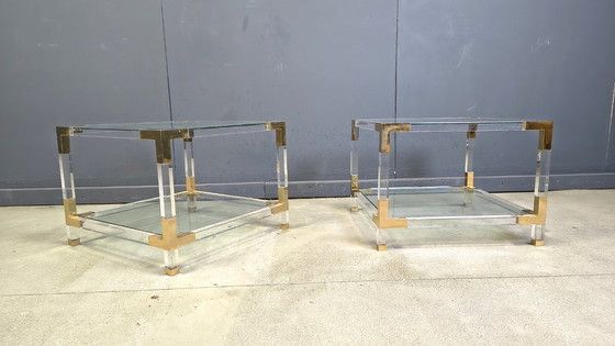 Image 1 of Vintage lucite and brass side tables, 1980s
