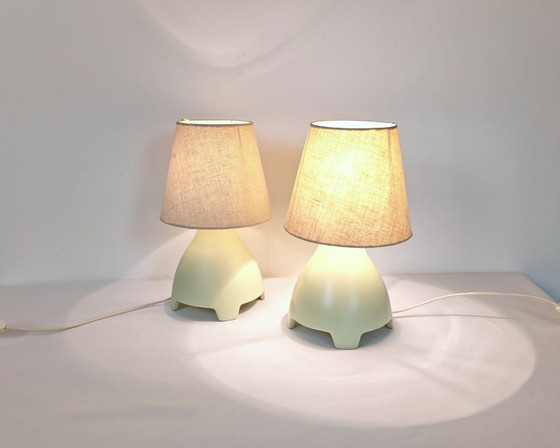Coppia di Lampade da Tavolo Vintage Y2K IKEA, Ceramica Verde Pastello, Lampade da Comodino Postmoderne Anni (photo 10 of 10)