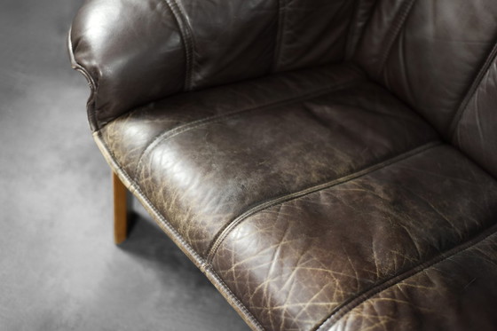 Image 1 of Divano vintage danese a 3 posti in pelle marrone, stile Mid-Century Modern, anni '70