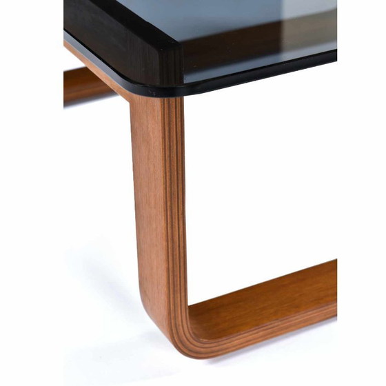 Image 1 of Vintage 1970s Minimalist Modern Frank Lowen for Tessa T4 Teak and Glass Square Side Table or Coffee Table