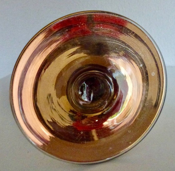 Image 1 of Vintage blauwe glazen beker of kelk in turquoise met goud.