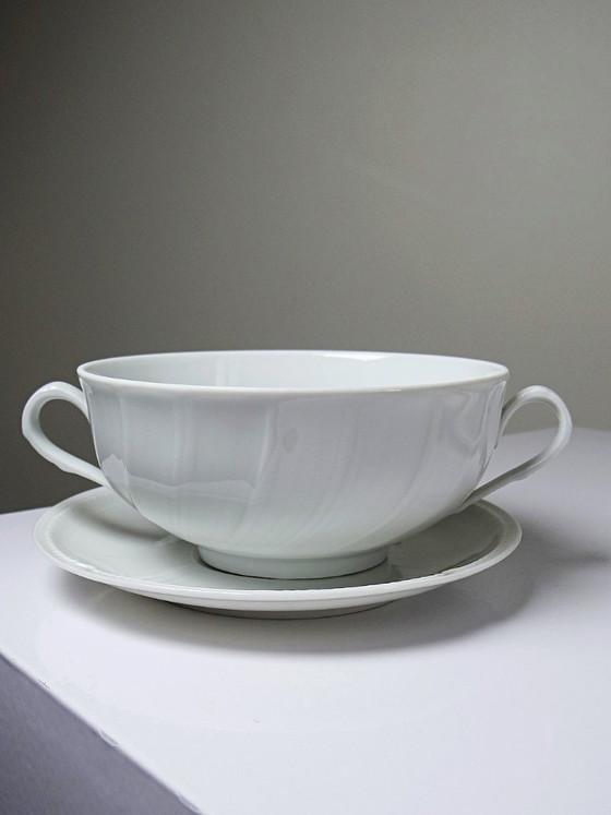 Image 1 of 5 two-handled cups/bowls, Limoges porcelain Bernardaud "Palm"