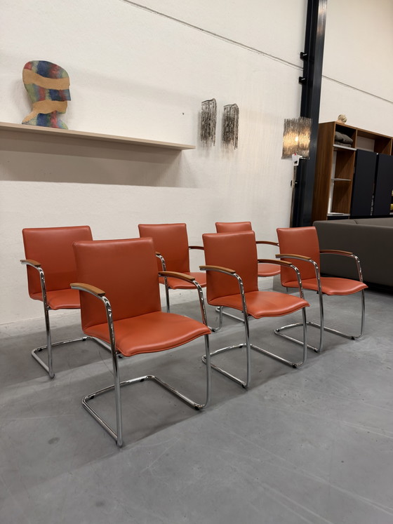 6 Leolux Freyr Chaise de salle à manger Cuir orange, Chaises de salle à manger (photo 3 sur 12)