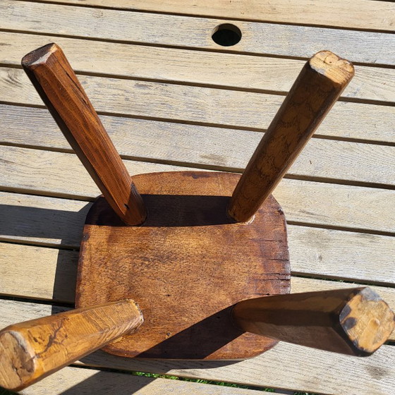 Image 1 of Milking Stool, Brutalist Shepherd in Solid Wood