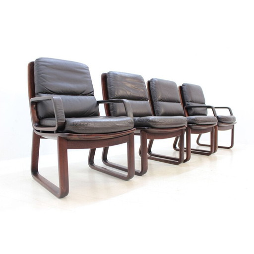 Ensemble de 4 fauteuils en cuir vintage par Eugen Schmidt, Allemagne 1970