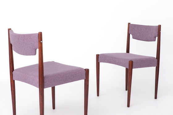 Image 1 of Vintage Dining Chairs Set of 2, Germany 1960s, Dark Stained Beech Wood Chairs, Mid Century Modern Purple Upholstered Chairs